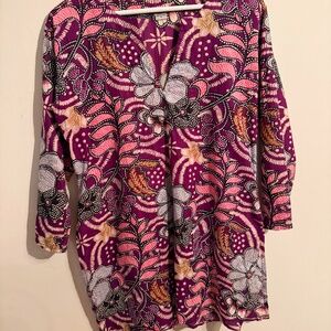 Purple Floral Boho Cotton Tunic Dress Size M Made in India